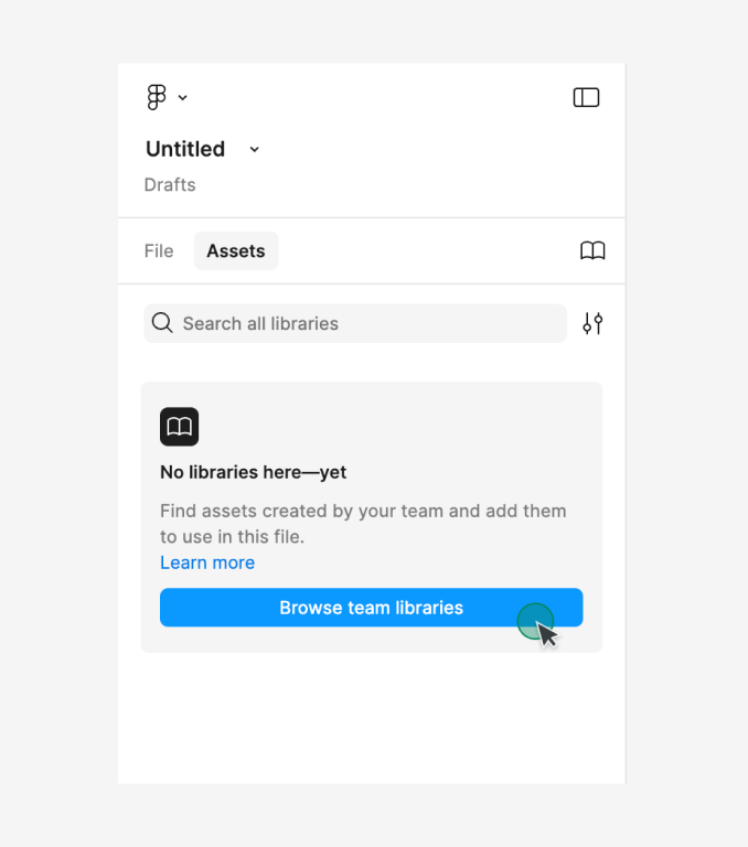 Screenshot of clicking Browse team libraries on assets panel